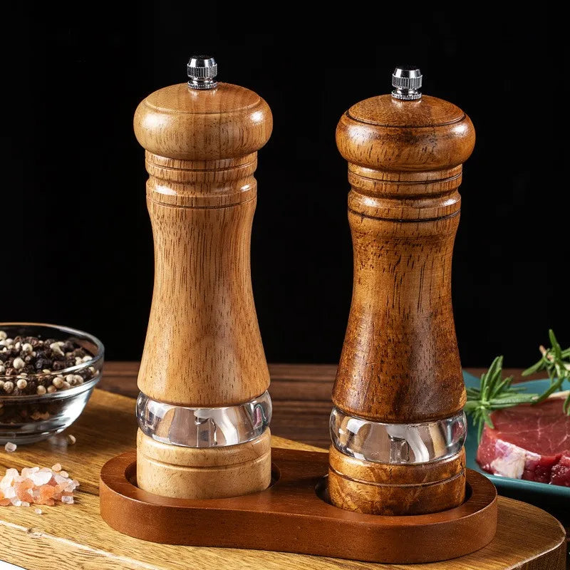 Antique Color Manual Wooden Pepper And Salt Grinder With Visible Window Adjustable Ceramic Core Kitchen Helper