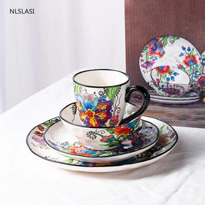 Nordic style Ceramic Dinner Plate Bowl Cup Hand-painted creativity  Tableware Salad Cake Plate Milk Coffee cup Decorative plate