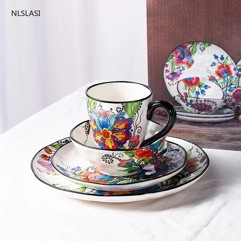Nordic style Ceramic Dinner Plate Bowl Cup Hand-painted creativity  Tableware Salad Cake Plate Milk Coffee cup Decorative plate