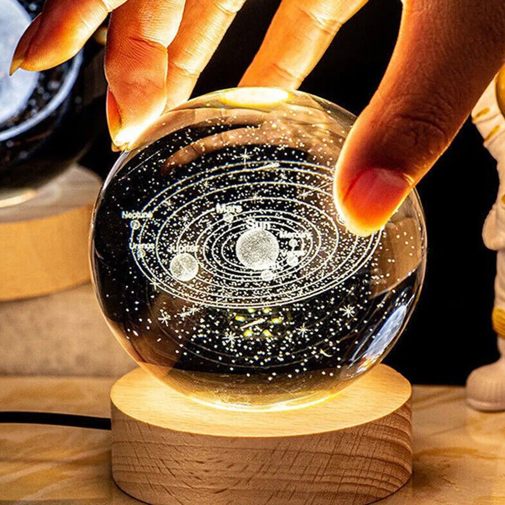 USB LED Night Light Galaxy Crystal Ball Table Lamp 3D Planet Moon Lamp Bedroom Home Decor Gifts