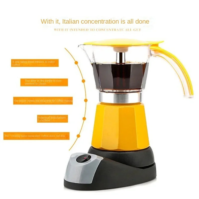300ml Electrical Moka Pot Espresso Italian Mocha Maker Latte Brewer 6 Cups Electric Coffee Heater Percolators Stovetop Filter