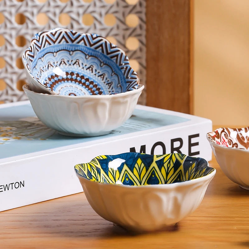 Creative Painted Ceramic Seasoning Small Dish Japanese Dipping Seasoning Dish Snack Bowls Dishes