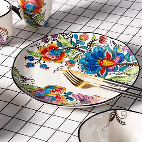 Nordic style Ceramic Dinner Plate Bowl Cup Hand-painted creativity  Tableware Salad Cake Plate Milk Coffee cup Decorative plate