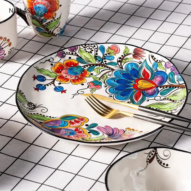 Nordic style Ceramic Dinner Plate Bowl Cup Hand-painted creativity  Tableware Salad Cake Plate Milk Coffee cup Decorative plate