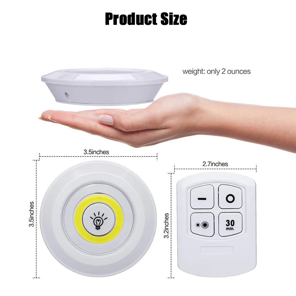 3W Super Bright Cob Under Cabinet Light LED Wireless Remote Control Dimmable Wardrobe Night Lamp For Bedroom Kitchen Nightlight