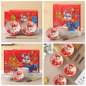 Creative Chinese Hand-painted Ceramic Bowls Tableware Cartoon Panda Gifts Bowls Chopsticks Set Gift Box Dishes