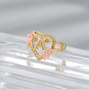 A-Z Letter Rings 18K GOLD PLATED CUSTOMIZED YELLOW & ROSE GOLD HEART INITIAL LETTER RING ANILLO ADJUSTABLE SIZES 6-12 Mom Gift