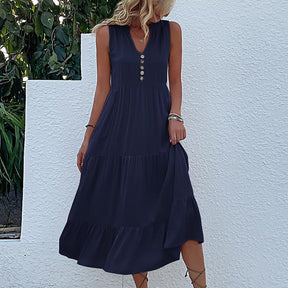 Summer Hot Item Versatile Vest Skirt Sleeveless Loose Casual Solid Color Dress