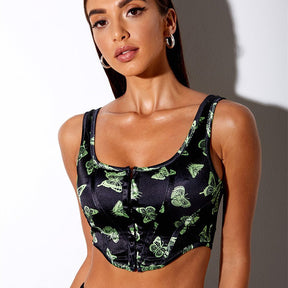 New Sexy Versatile Front-Breasted Corset Print Cropped Tank Top