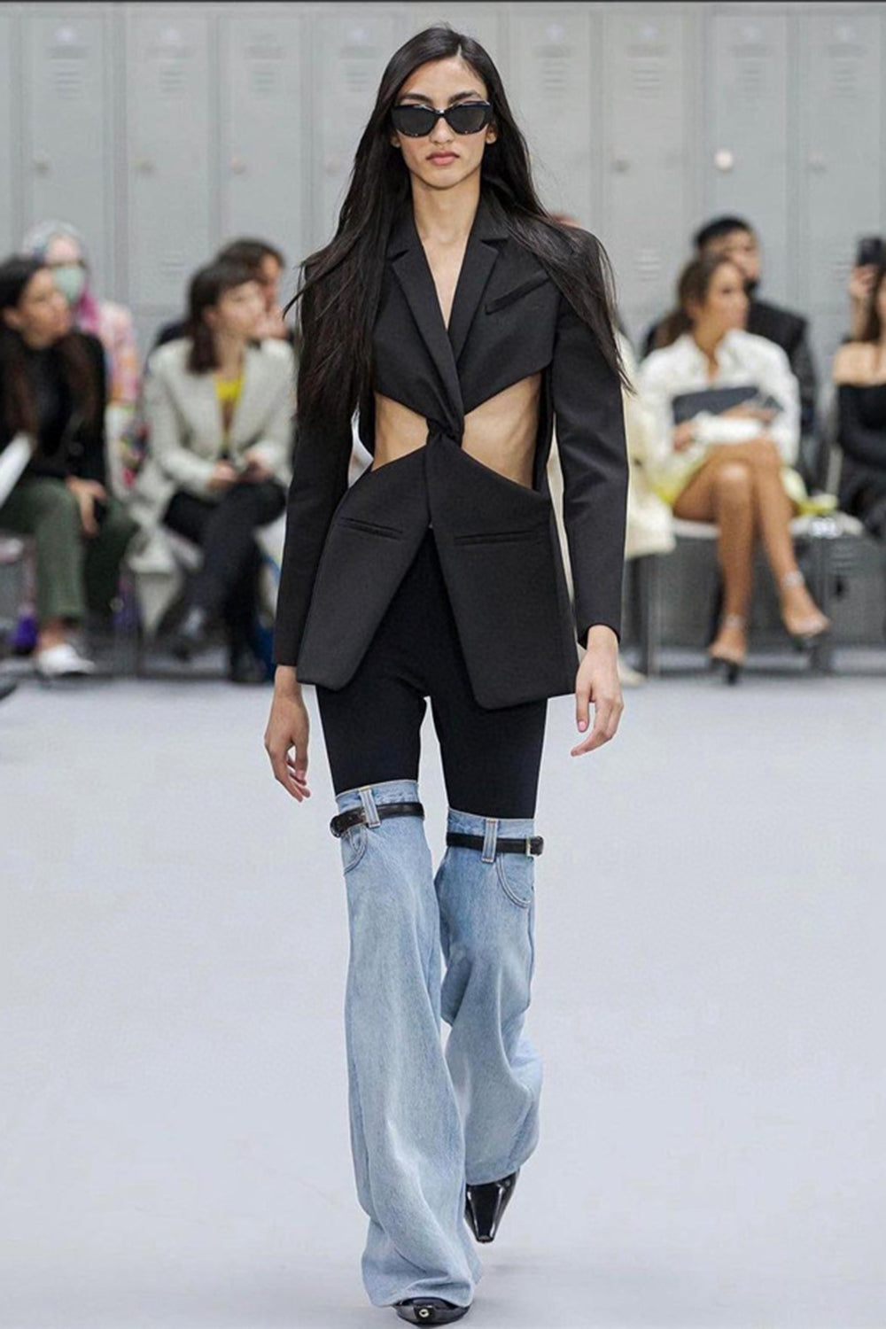 Patchwork Washed Jeans with Pockets