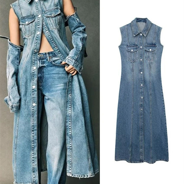 Blue Slim Denim Dress For Women