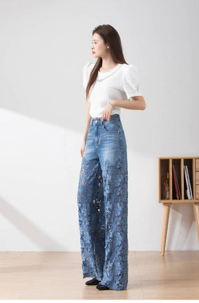 Women's Stitching High Waist Wide Leg Pants