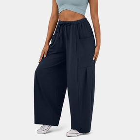 Fashionable And Stylish Elastic Waist Pleated Wide Leg Pants