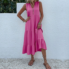 Summer Hot Item Versatile Vest Skirt Sleeveless Loose Casual Solid Color Dress