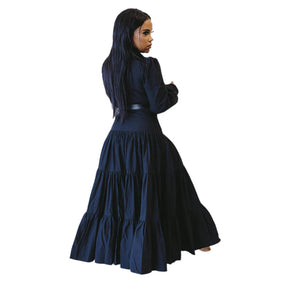 European And American Solid Color Lapel Long Sleeve Slim Fit Fashion Women's Length Dress