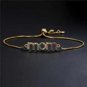New MOM Charm Brass 18K Gold Plated Zircon Bracelet