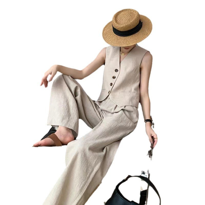 Fashion Casual Two-piece Suit Women's Summer Sleeveless Vest Top Suit Wide Leg Pants