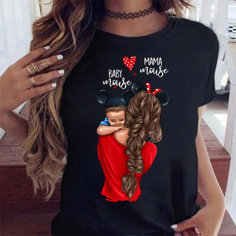 Cute Mom Girl Short Sleeve T-Shirt Ladies