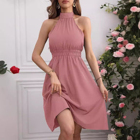 Women's Clothing Solid Color Waist Tight Halter Dress