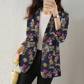 Women's Button Printed Long-sleeved Pocket Vintage Cotton And Linen Blazer