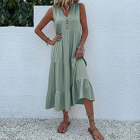 Summer Hot Item Versatile Vest Skirt Sleeveless Loose Casual Solid Color Dress