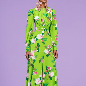 Green Flower Dress Temperament Long Skirt