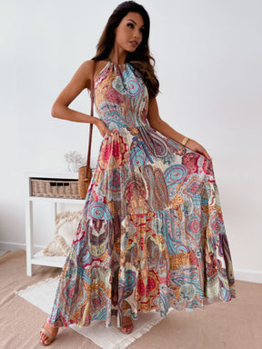 New Fashion Sexy Floral Halter Dress Bohemian Long Skirt