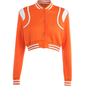 Long Sleeve Color Contrast Short Button Coat For Women