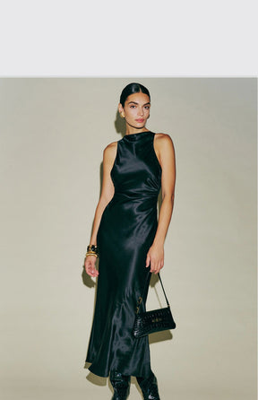 French Waist Slim Backless Acetate Dress