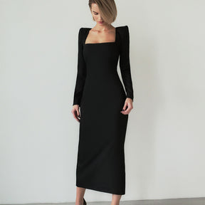 Long Skirt, Square Neck, Slim Fit, And Buttocks Wrapped Design With A Sense Of Dress
