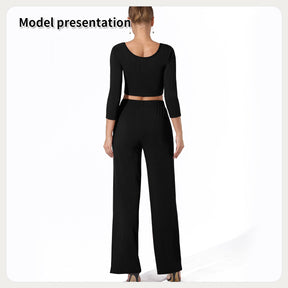 Women's Fashion Simple Solid Color Top Pants Set