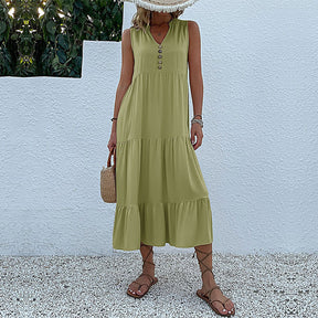 Summer Hot Item Versatile Vest Skirt Sleeveless Loose Casual Solid Color Dress