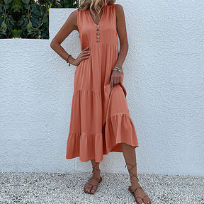 Summer Hot Item Versatile Vest Skirt Sleeveless Loose Casual Solid Color Dress