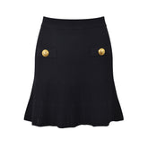 New Round Neck Metal Button Knitted Top Mid-length Dress Set