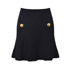 New Round Neck Metal Button Knitted Top Mid-length Dress Set