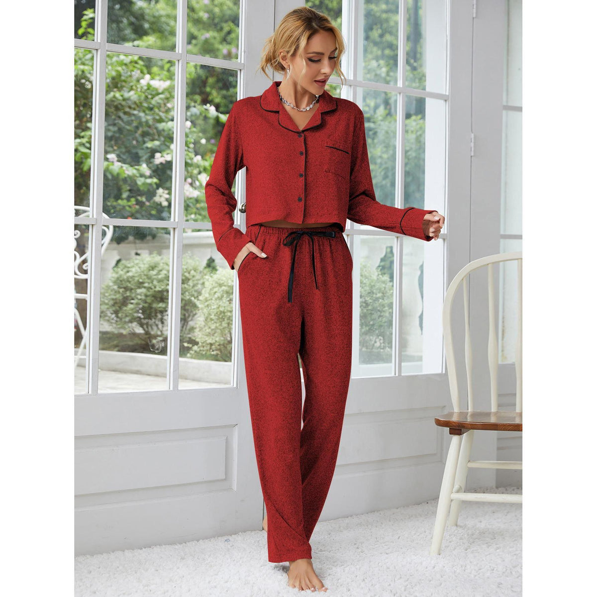 Women's Thickened Long-sleeved Cardigan Trousers Two-piece Set