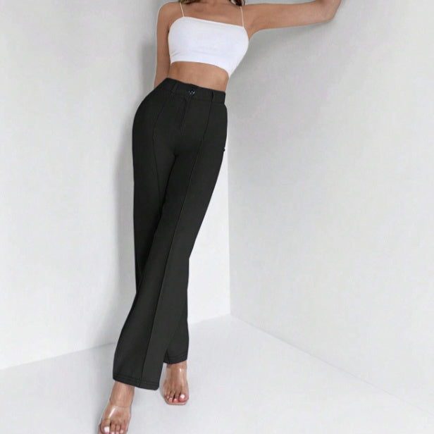 Ladies' Solid Color High Waist Slimming Slim Fit Vertical Micro Flared Pants Suit Pants