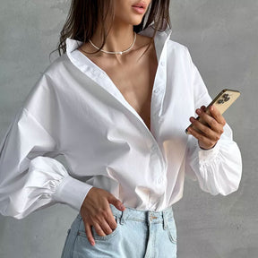 Women's Lantern Sleeve Shirt Round Neck