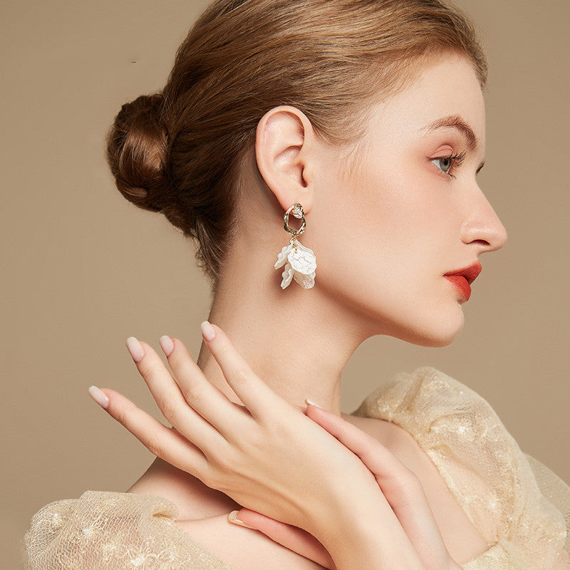 Women's Foreign Style White Petal Earrings Suitable For Silver Pins