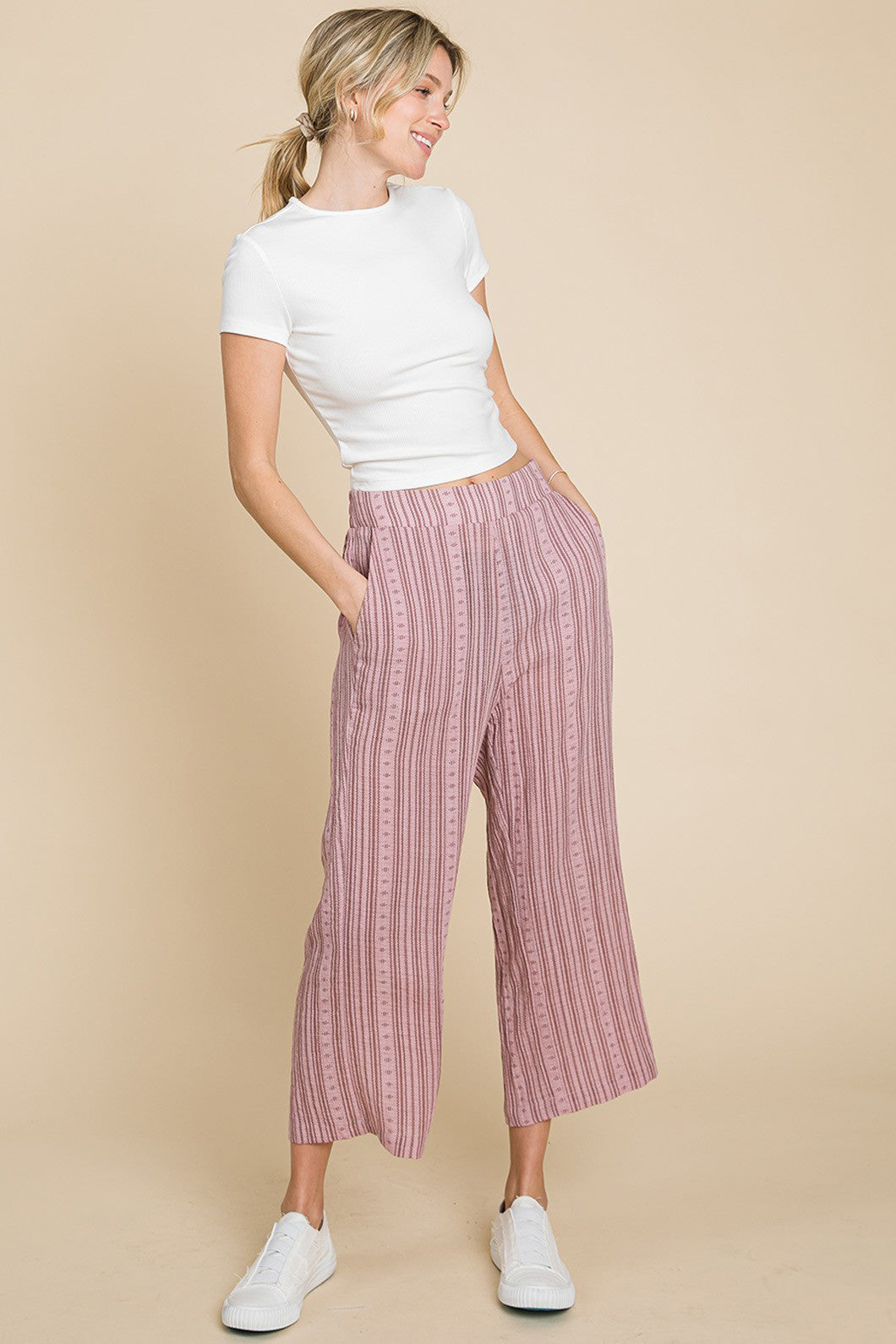 Cotton Bleu by Nu Lab Striped Elastic Waist Wide Leg Pants