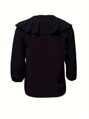 Women's Casual Polyester Blouse, Solid Color, Collarless