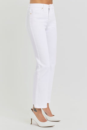 RISEN Full Size Tummy Control Elastic Band High Rise Crop Straight Jeans