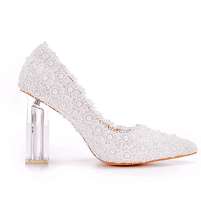 7cm Crystal Clear Chunky Heels