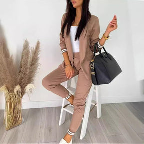 Casual Solid Color Long Sleeve Suit Trousers Two-piece Set