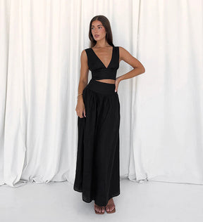 Vest High Waist A- Line Dress Two-piece Set For Women