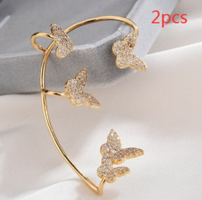 Fashion Gold Metal Butterfly Ear Clips Sparkling Zircon Without Piercing Ear Cuff Clip Earrings For Women Jewelry Gift