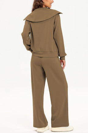 Half Zip Collared Neck Sweatshirt and Pants Set