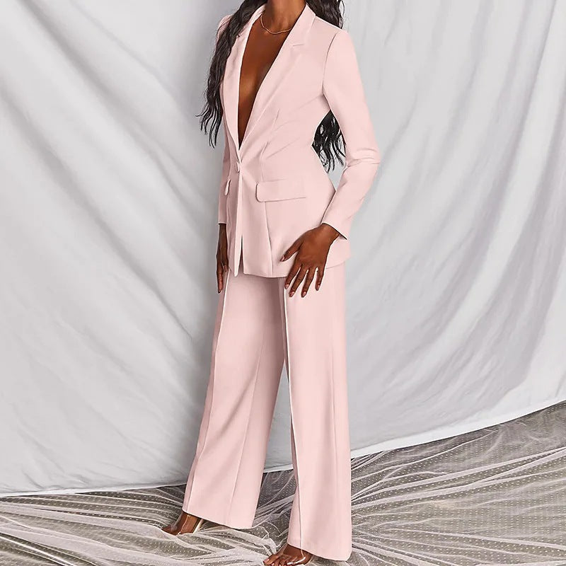2 Piece Set  Spring Elegant Solid Long Sleeve Blazer Suit And Pants For Women Autumn Classic OL Street Outfit