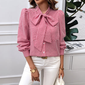 Top Women's Contrast Color Long Sleeves Shirt