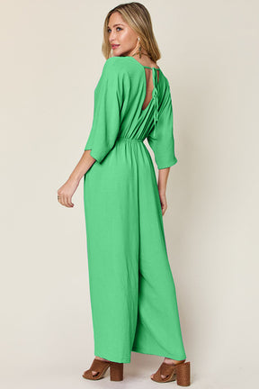 Double Take Full Size Half Sleeve Wide Leg Jumpsuit